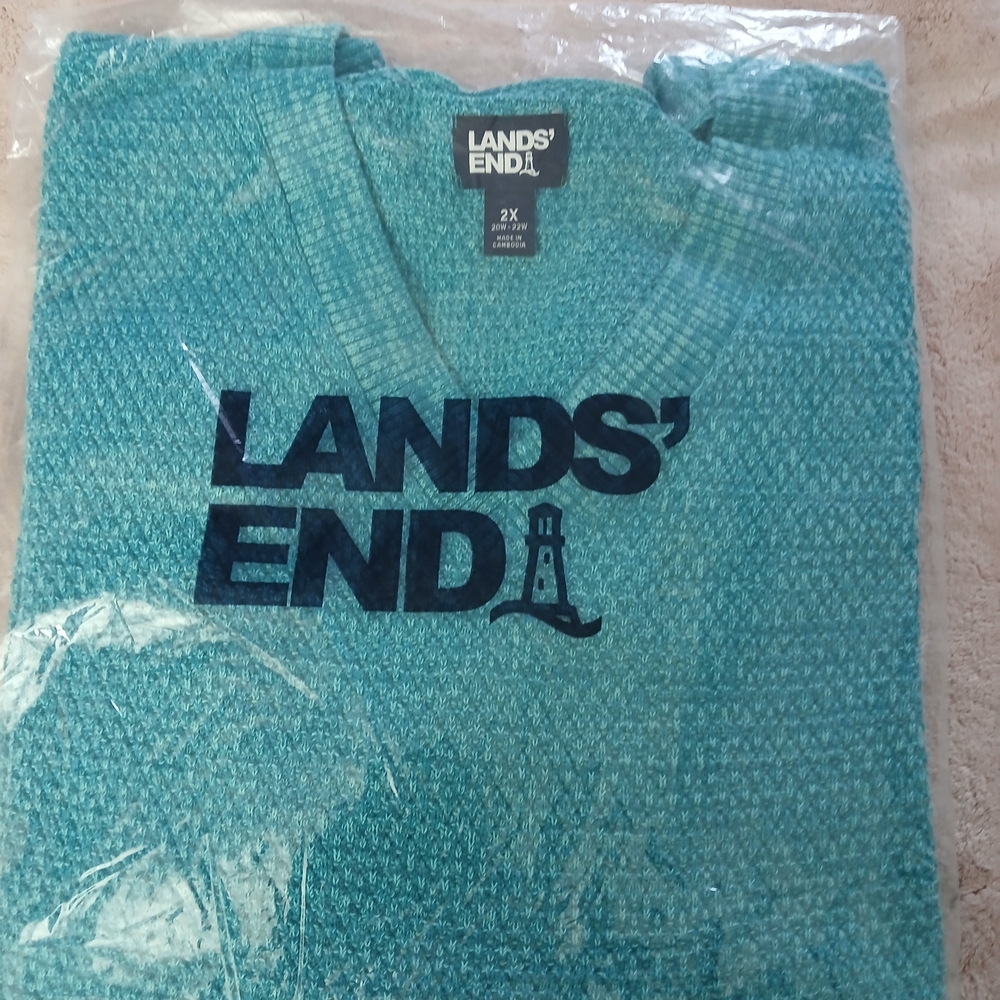 Lands' End Teal Knit Sweater with Logo
